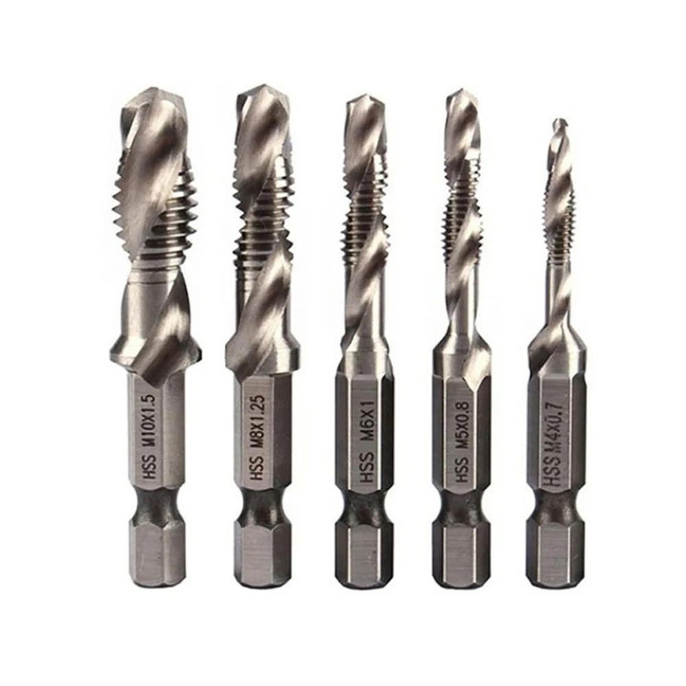 

Metric Tap Tap Drill Bit M4-M10 Machine Screw Silver Spiral Threaded Bit 5pcs Compound Tap HSS Hand Tools Durable