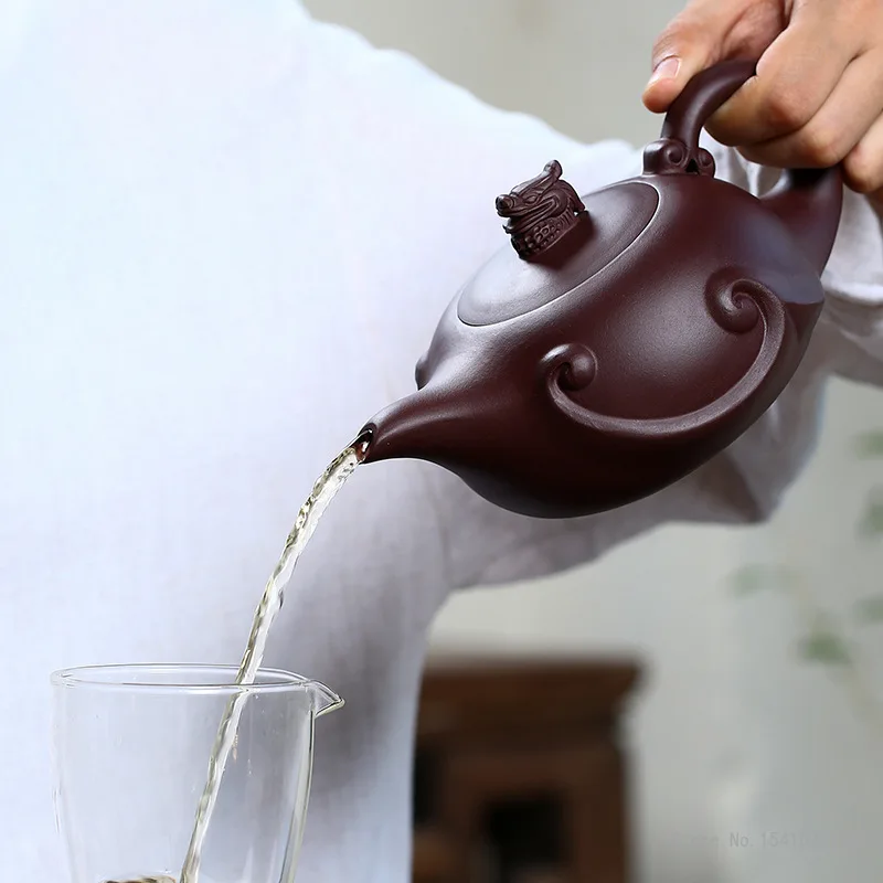 Handmade Chinese Kongfu Tea Pots, Mud Ball Hole, Raw Ore Aged Purple Mud Purple Sand Xishi Yixing Purply Clay Teapot, 420ml, 1Pc