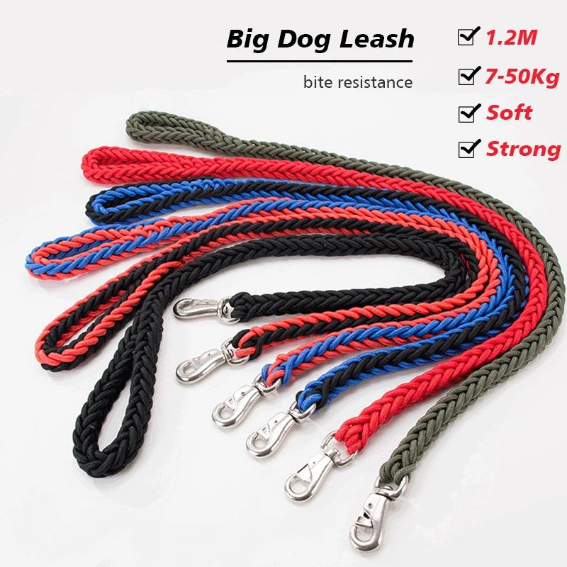 

Strong Big Dog Leash 50KG Thick Strap 1.2M Round Braided Black Large Pet Leashes Nylon Short Safety Dog Lead Ropes For Walking
