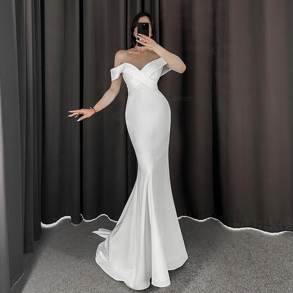 

Mermaid Simple Wedding Dresses Off-The-Shoulder Long Bride Dress Lace Up Satin Elegant Dress For Women 2023 Robe De Mariee