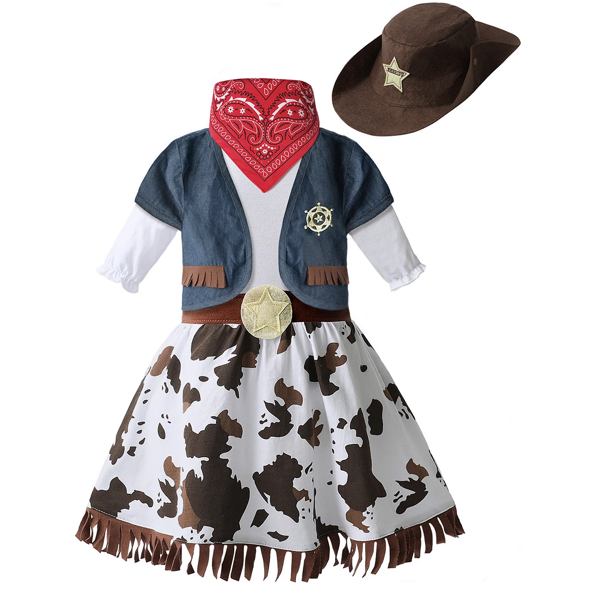 

Cowgirl Halloween Costume for Girls Toddler Western Fancy Dress Outfit Newborn Baby Carnival Skirt Infant Party Clothes 5PCS