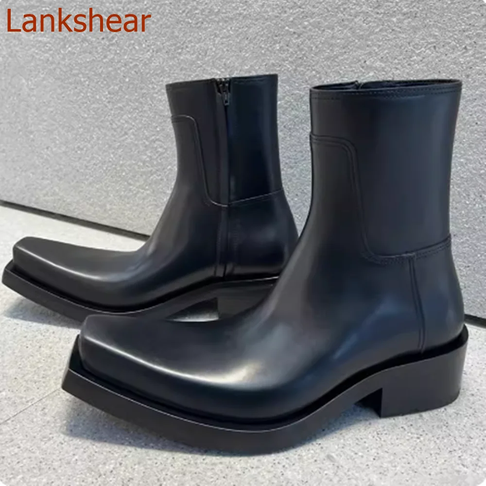 Square Toe Square Heel Women Boots Mid Calf Solid Black Side Zipper Fashion Casual Comfortable Sexy Women Shoes 2024 New Arrival