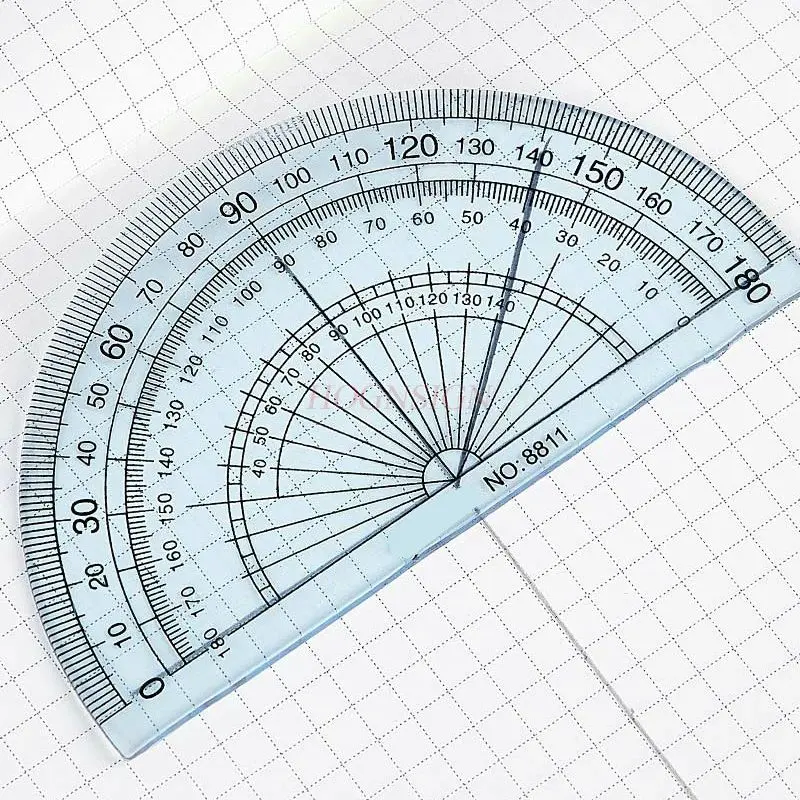 1pcs 학생용 투명 플라스틱 각도기(두꺼운 눈금 포함), 투명 반원형 자, 180도 그림 그리기 각도자