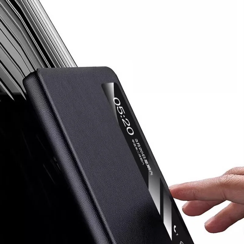 Premium PU Leather Wallet Case - Full Coverage Smart Window Protective Cover