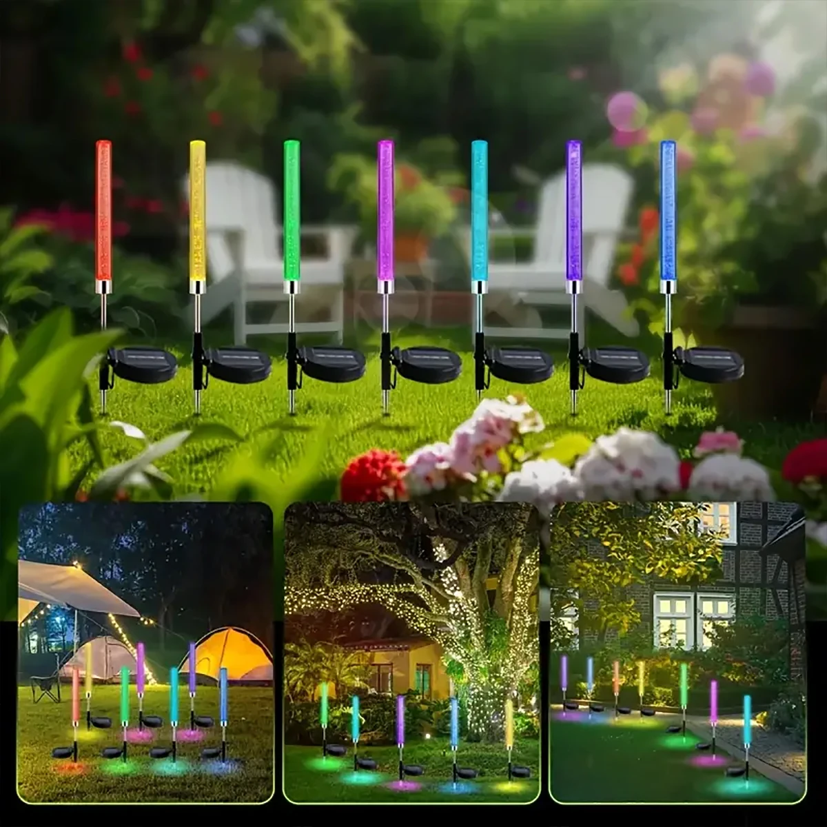 الطاقة الشمسية القصب لمبة فقاعة عصا RGB اللون الاكريليك فناء بارك المشهد بقعة الحديقة حديقة المكونات في أضواء المناظر الطبيعية