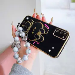 Charming Floral Phone Accessory Set: Case, Lanyard & Rabbit Stand - Galaxy S20 FE 5G (Black)
