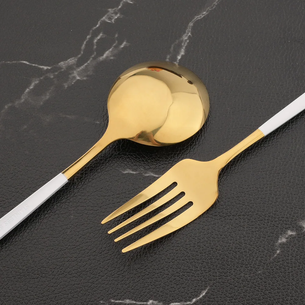 White Gold Cutlery Set Stainless Steel Tableware Knife Cake Fork Coffee Spoon Dinnerware Set 30Pcs Kitchen Flatware Silverware cutlery set western style cutlery set picnic cutlery set stainless steel cutlery set