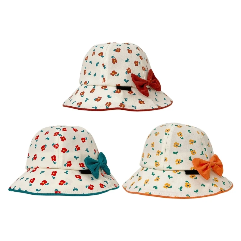 

Baby Hat Floral Print Bucket Hat Anti-Wind Protective Panama Hat for Girl Infant Girl Bowknot Fisherman Hat