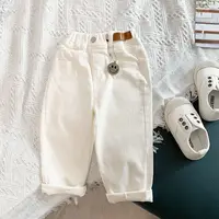 Boys and Girls Pants Spring and Autumn Children's Casual Pants Foreign Korean Cotton Pants Baby White Elastic Pants 4