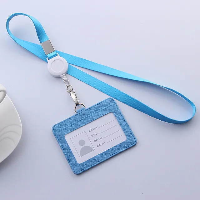 PU Leather Lanyard retractable badge holder ID card holder school
