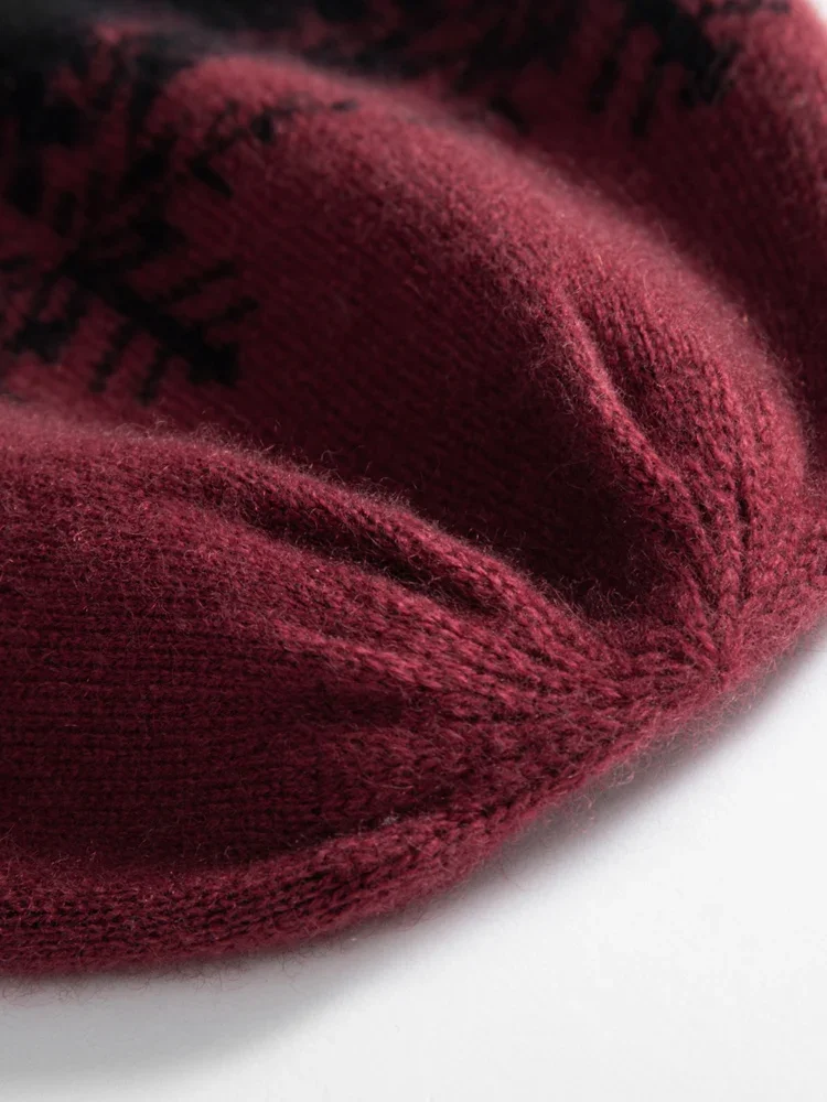 2023 Wool Cashmere Jacquard Knitted Beanies Women Snowflake Caps Christmas Present Hat Mens Winter Thick Cashmere Warm Bonnet 3