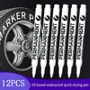 1/12Pcs Oily White Marker Pen Graffiti Pens Waterproof Permanent Gel Pencil Tire Painting Notebook Tyre Tread Environmental Pen 1