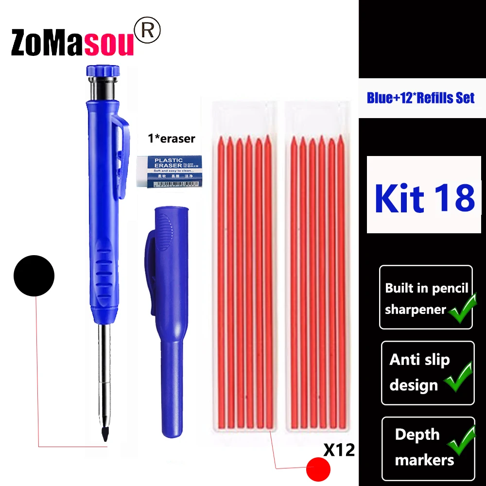 Premium Carpenter's Mechanical Pencil with Deep Hole Marker and Sharpener