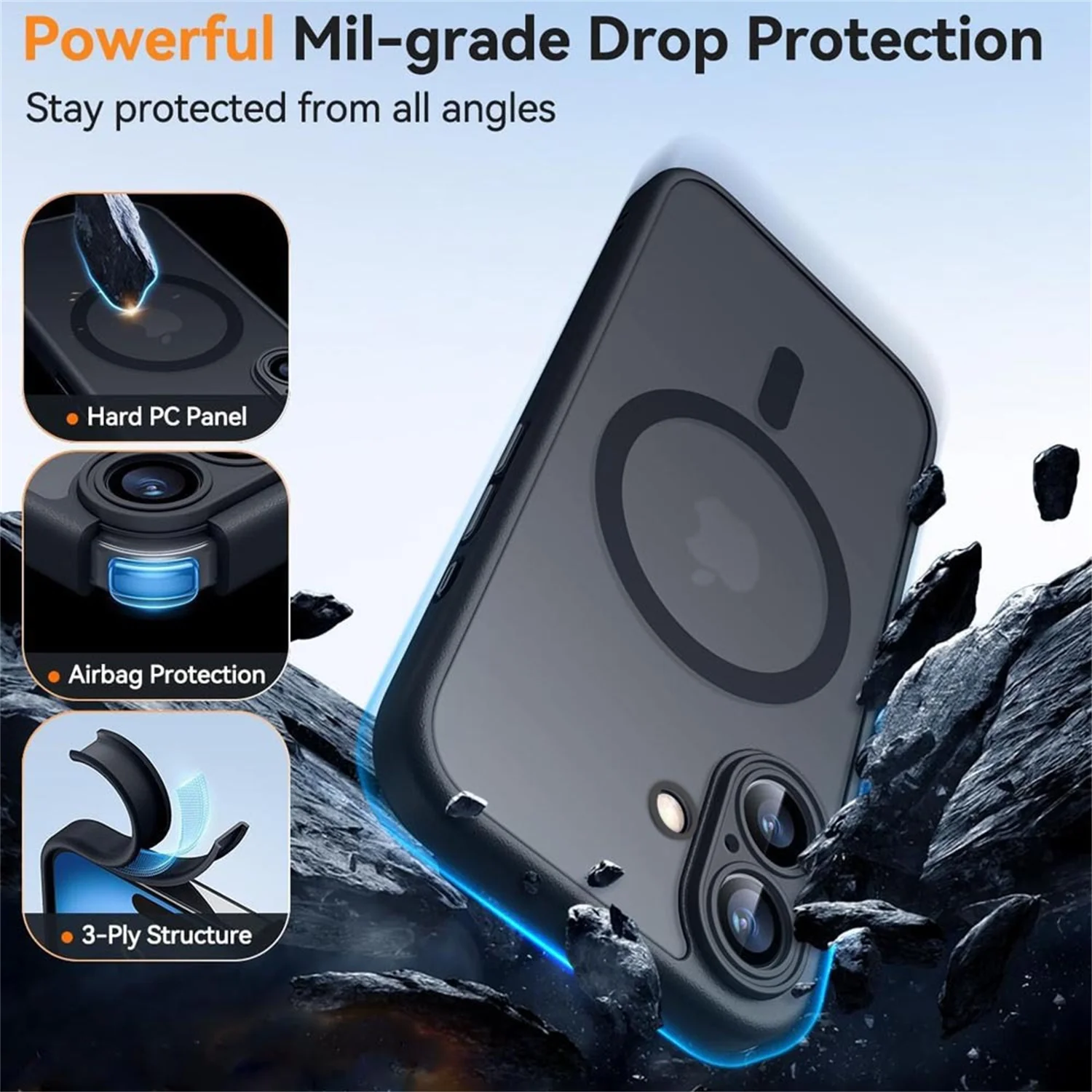Magnetic Luxury Matte Translucent Armor Shockproof Case with Magsafe Compatibility