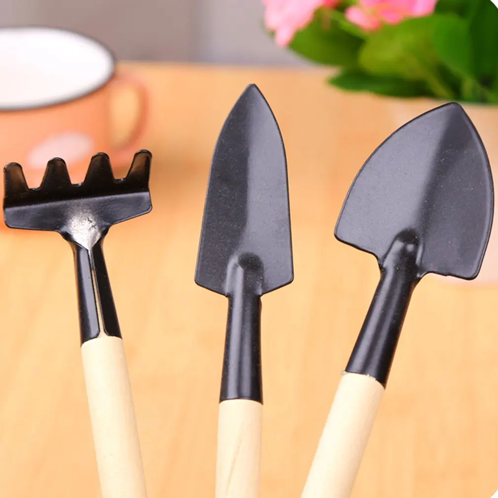 3pcs/Set Mini Gardening Tools Wood Handle Shovel/Rake/Shovel Potted Plants Shovel Rake Spade for Flowers Potted Plant