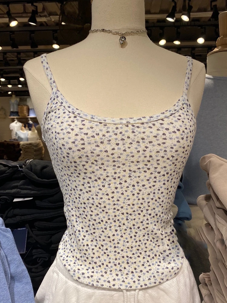 

Vintage Cotton Floral Print Tank Tops Women 2023 Summer Chic Hollow Out Slim Sleeveless Crop Top Female Casual Sweet Y2k Vests