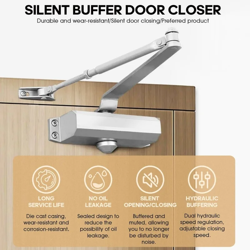 Soft Closing Automatic Door Closer Heavy Duty Hydraulic Adjustable Speed Positioning Door Stop Protective Holder Hardware