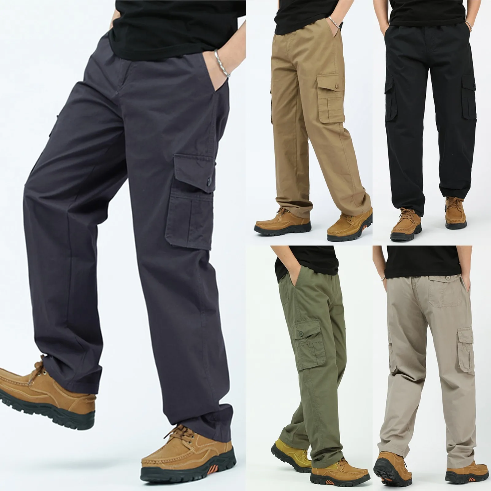 

Mens Solid Color Cargo Pants Casual All Pants Fashionable Hiking Long Sweatpants With Pockets Tactical Outdoor Overalls