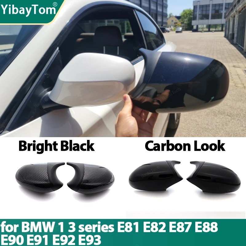 Carbon Fiber Look Black Side Mirror Cover Replacement For Bmw E90 E91 E92 E93 E81 E87 E82 E88 3