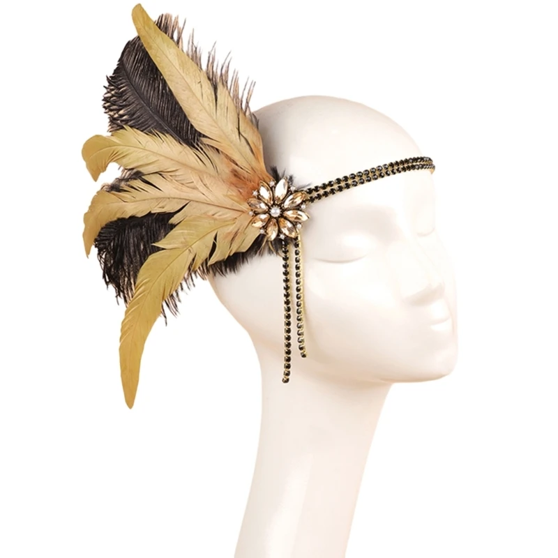 

Feather Headbands Cocktail Headwear for Girls Masquerade Hair Accessories 1920s Flapper Headband Crystals H9ED