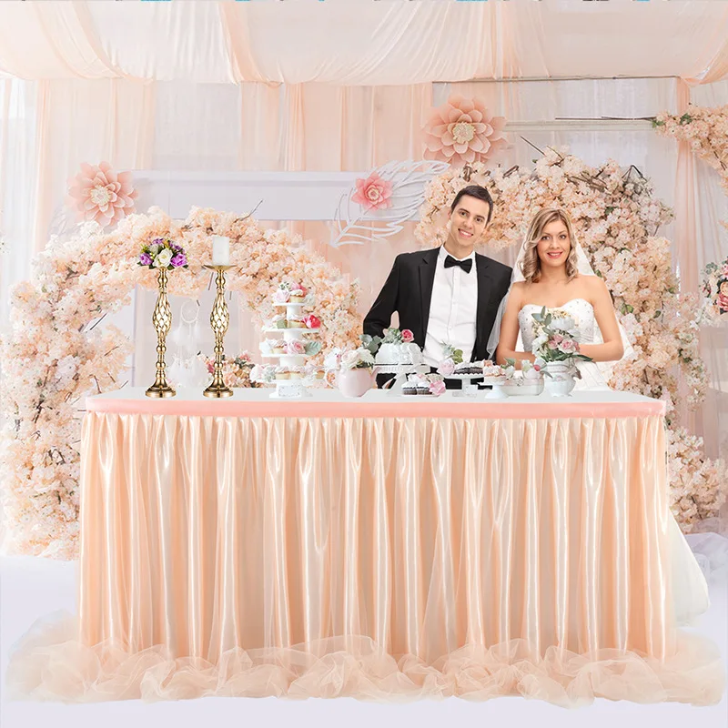 Table Skirt Suitable for Baby Shower Girl Petticoat Rectangular Table Round Tulle Tablecloth Party Mermaid