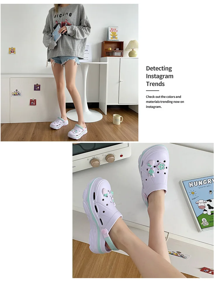 2024 جديد إيفا ثقب سميك أحذية المرأة الصيف الصلبة لطيف DIY بها بنفسك الصنادل والشباشب زيادة المضادة للانزلاق أحذية الشاطئ النساء