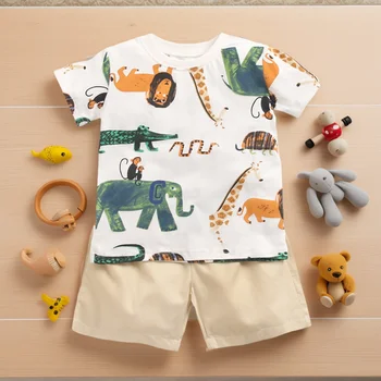 Baby Boys Summer Clothing Sets Cartoon Short Sleeve Cotton