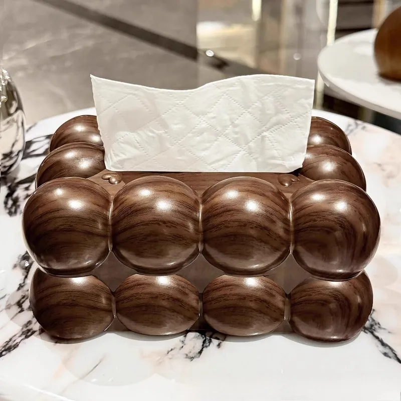 New Chinese Style Wood Grain Tissue Box Plastic Cotton Candy Design Luxury Napkin Holder for Home Decoration Aesthetic Table