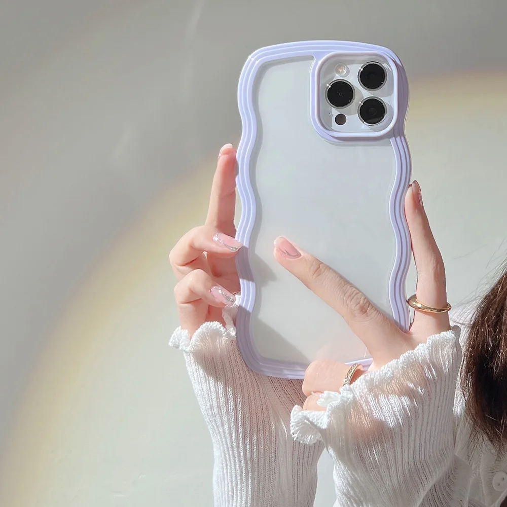 Chic Candy Transparent Shockproof Phone Case with Wave Frame Design