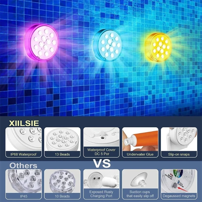 Submersible Light USB Pool Rechargeable LED With Remote RF IP68 Underwater Waterproof Pond For Inground Pool Decor