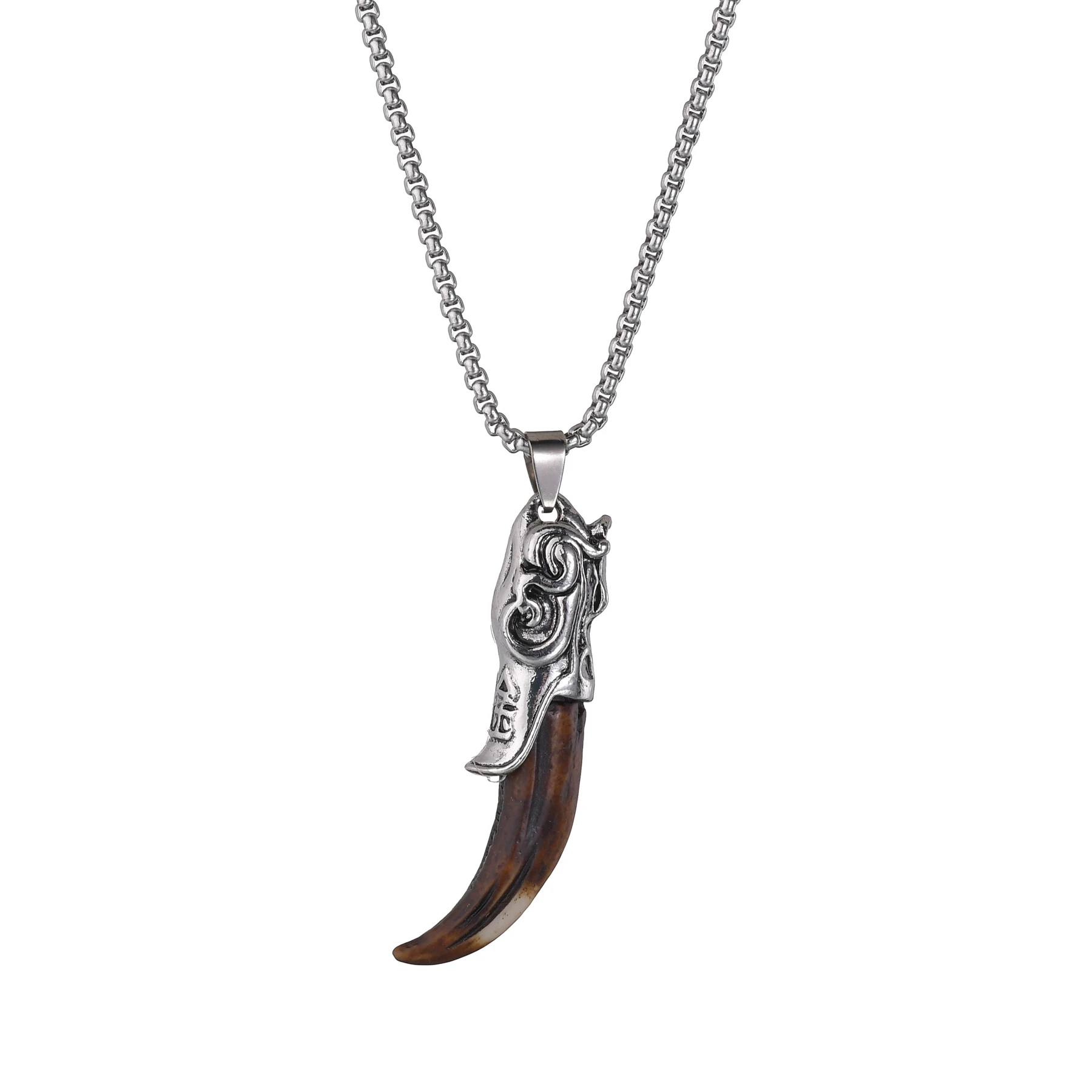 Fashion Brave Men's Pendant Necklace Vintage Silver Wolf Tooth Alloy Pendant Necklace Fashion Choker Punk Gothic Jewelry