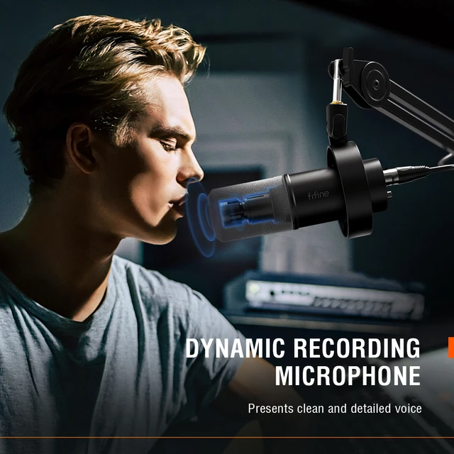 FIFINE USB/XLR Dynamic Microphone with Shock Mount,Touch-mute,Headphone Jack&Volume Control,for PC or Sound Card Recording -K688 2