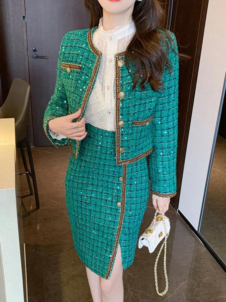 2022 Autumn Winter New Tweed Skirt Set Women's Party Suits