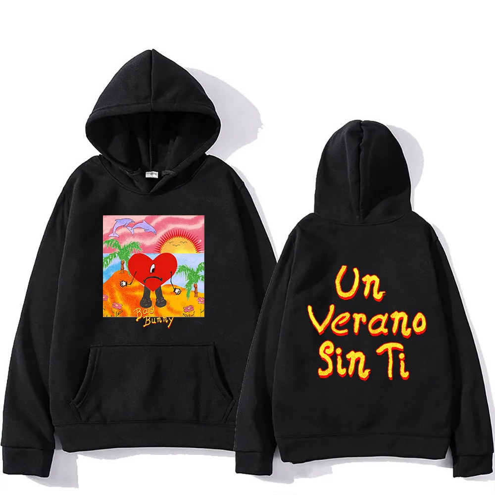 

Mens Black Hoodies Un Verano Sin Ti Album Bad Bunny Singer Sweatshirts Streetwear Rapper Kpop Music Cartoon Print Pullovers Male