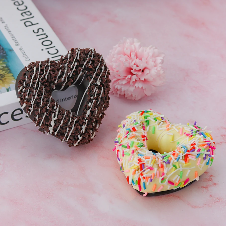Heart Shaped Doughnuts Dessert Wedding Party Decoration Cake Decoration Photography Professional Simulation Cake Model 6PCS/Set