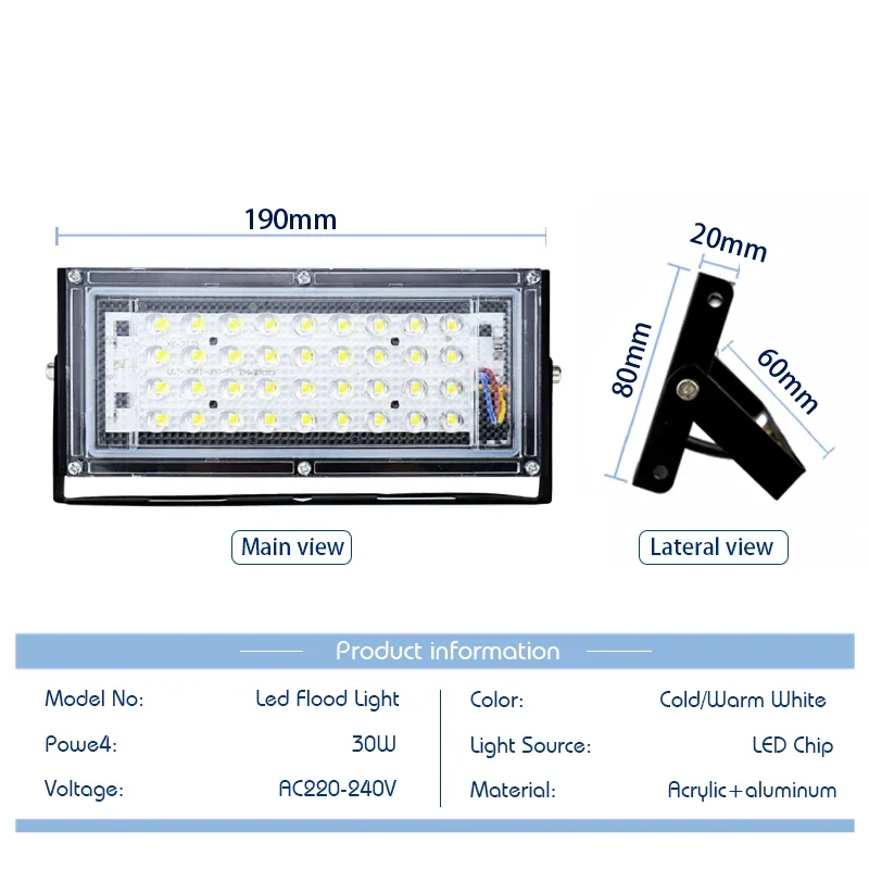 30W Led Flood Light AC 220V 230V 240V Outdoor Floodlight Spotlight IP65 Waterproof LED Street Lamp Landscape Garden Lights