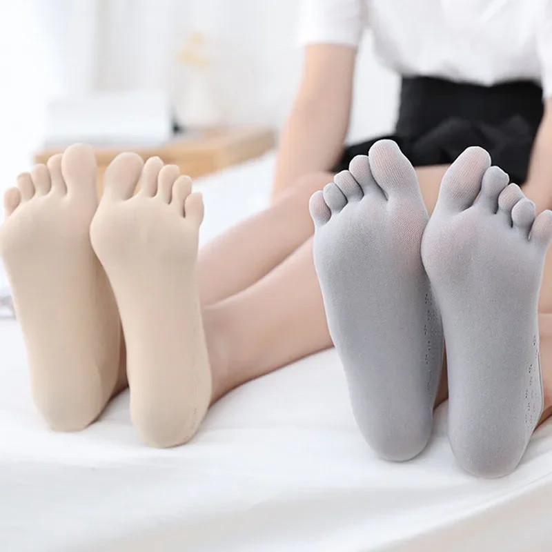 여성용 손가락 양말, 통기성, 초박형 투명 양말, 보이지 않는 탄성 보트 양말, 편안한 보트 삭스, 5 켤레, 여름