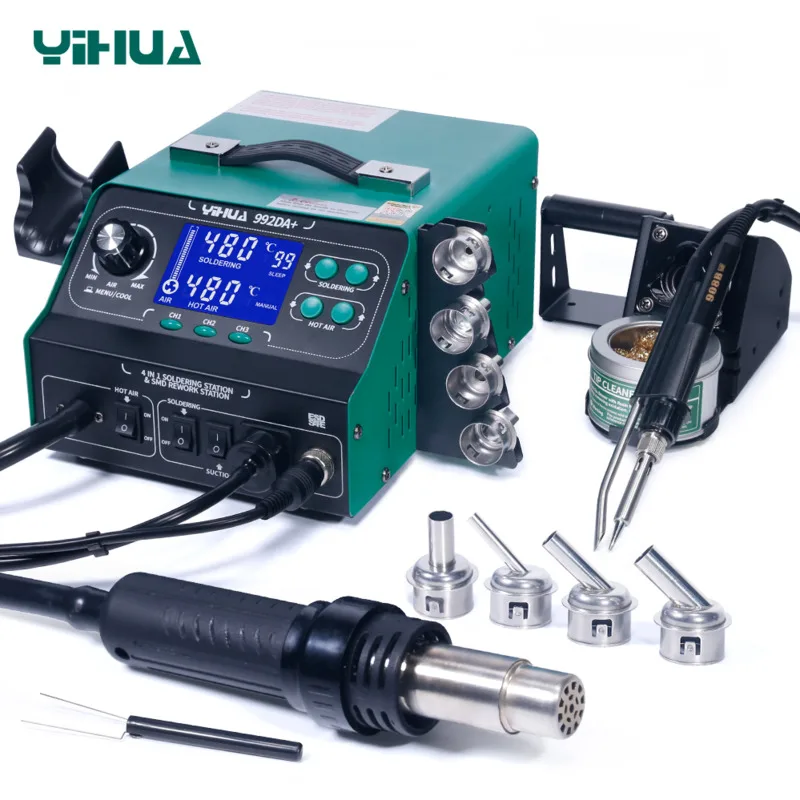 YIHUA 992DA Multifunction Digital Display Hot Air Rework Soldering Iron Station Smoke Vacuum BGA Soldering Rework Station