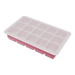 Large Silicone Ice Cube Tray with Lid - Stackable and Flexible (15-Cavity Pink)