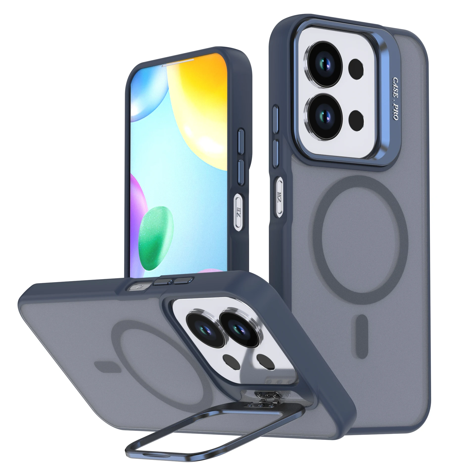 Luxury Magnetic Matte Translucent Phone Case with Metal Lens Stand and Shockproof Design