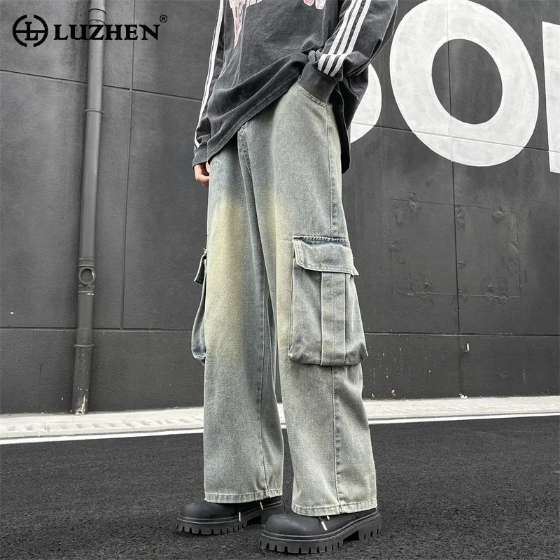 

LUZHEN 2024 Spring New American High Street Trendy Many Pockets Niche Design Casual Cargo Denim Pants Men Original Jeans LZ1044