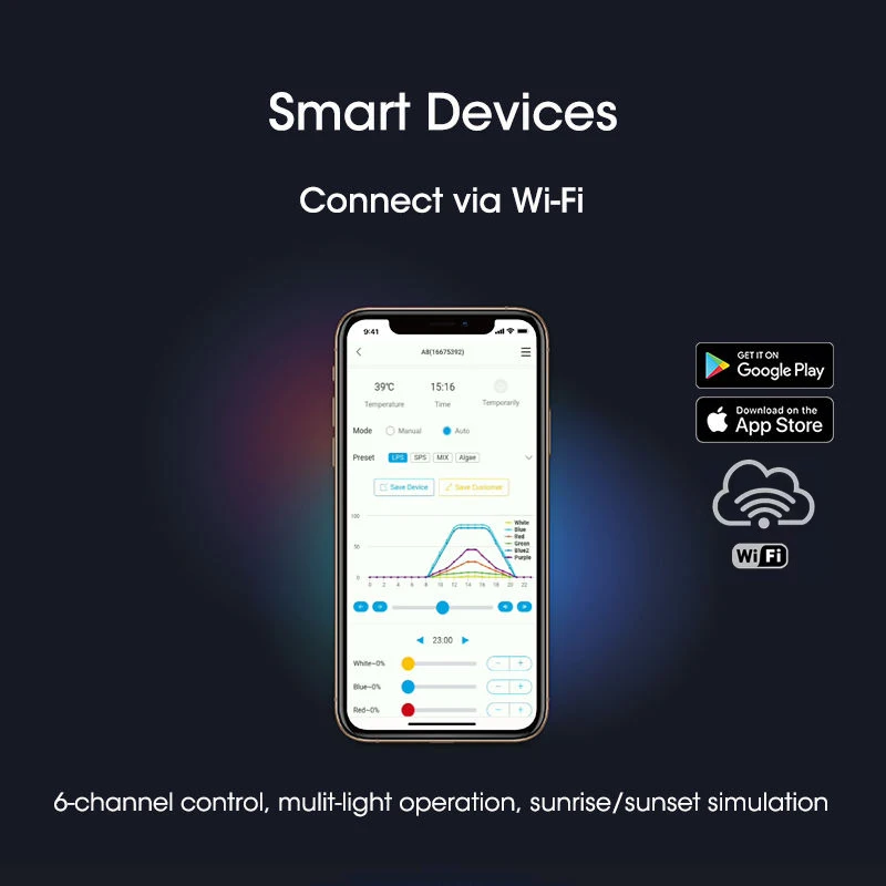 A8SE II 240W LED 풀 스펙트럼 WiFi 앱 스마트 컨트롤 고출력 산호초 수족관 조명