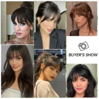 Frange en cheveux humains 100% naturels, brun naturel, effet effilé, à clipser, avec mèches latérales, postiche pour femme, frange aérienne à clipser, 4,5 pouces 6