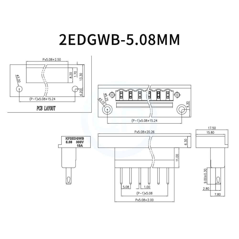 (5 Sets) KF 2EDGWB + 2EDGKM 5,08mm Durchgangs-Wandsteckklemmenblock 15EDGWB 5,08 PCB-Lötverbinder mit Fixierplatte 2~24P