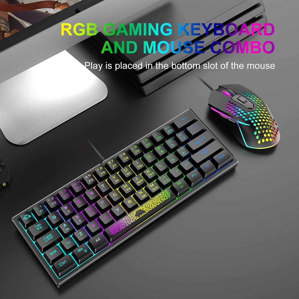 Compact 61 Toetsen RGB Gaming Toetsenbord - Bedraad USB Toetsenbord Roze Voor Laptop En Pc