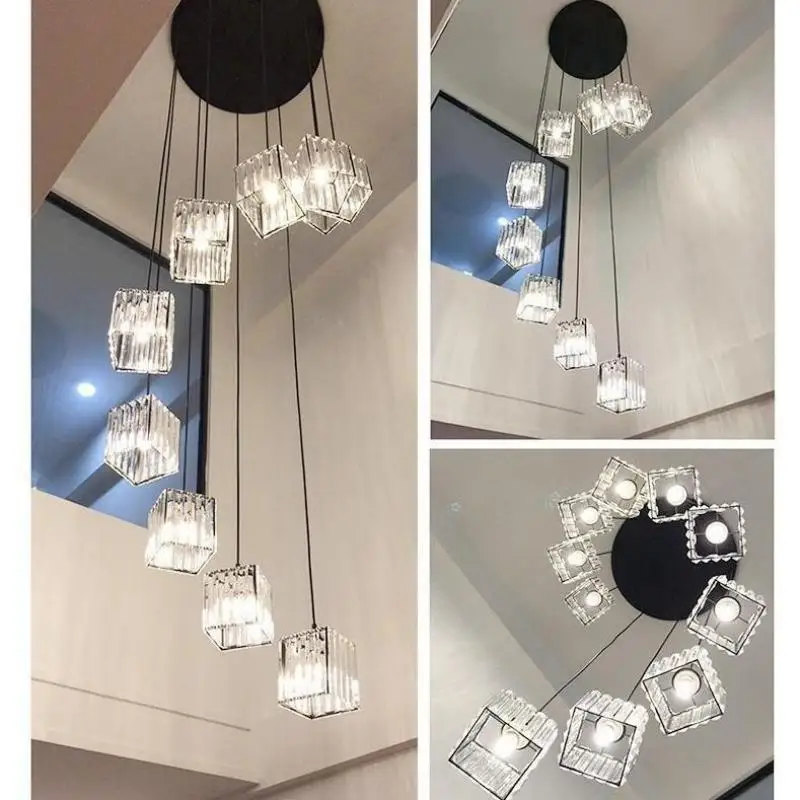 

Nordic Stair light Crystal chandelier lighting Stairs Long Chandeliers Ceiling Suspension Light Living Room Hotel Lobby Lamp