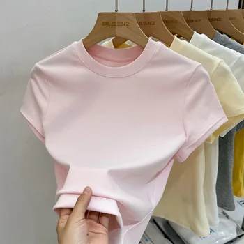 Zjaiss 2026 O-Neck Fashion T-Shirt Summer Sexy Basic Top Solid Short Sleeve Womens Tshirt Casual Korean Tee Streetwear 1
