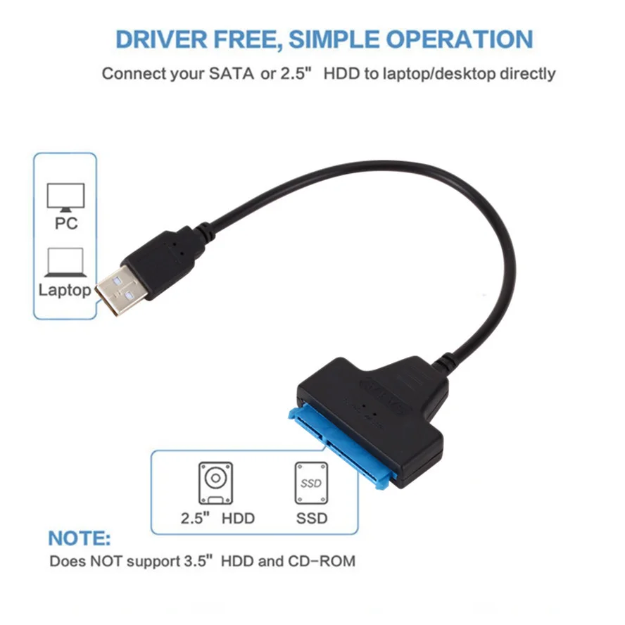 USB 2.0 To SATA 22pin Cable Adapter Converter Lines HDD SSD Connect Cord Wire for 2.5in Hard Disk Drives for Solid Drive Disk