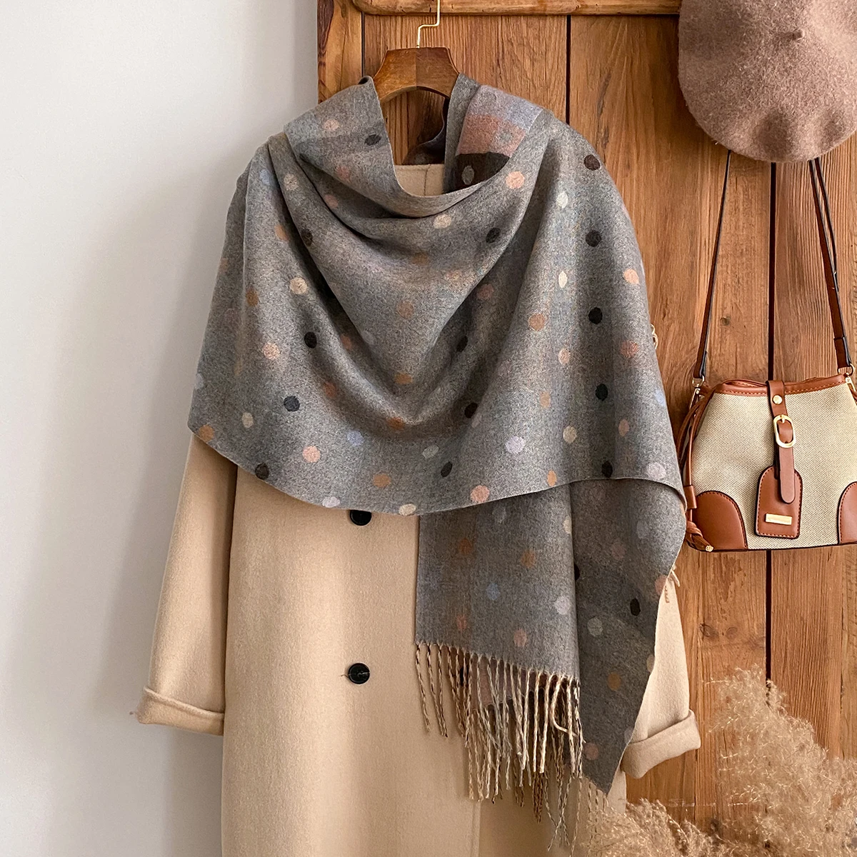 Elegance National Style Print Scarf Soft Warm Long Tassel Pashmina Shawl Autumn and Winter Outdoor Coldproof Windproof Blanket