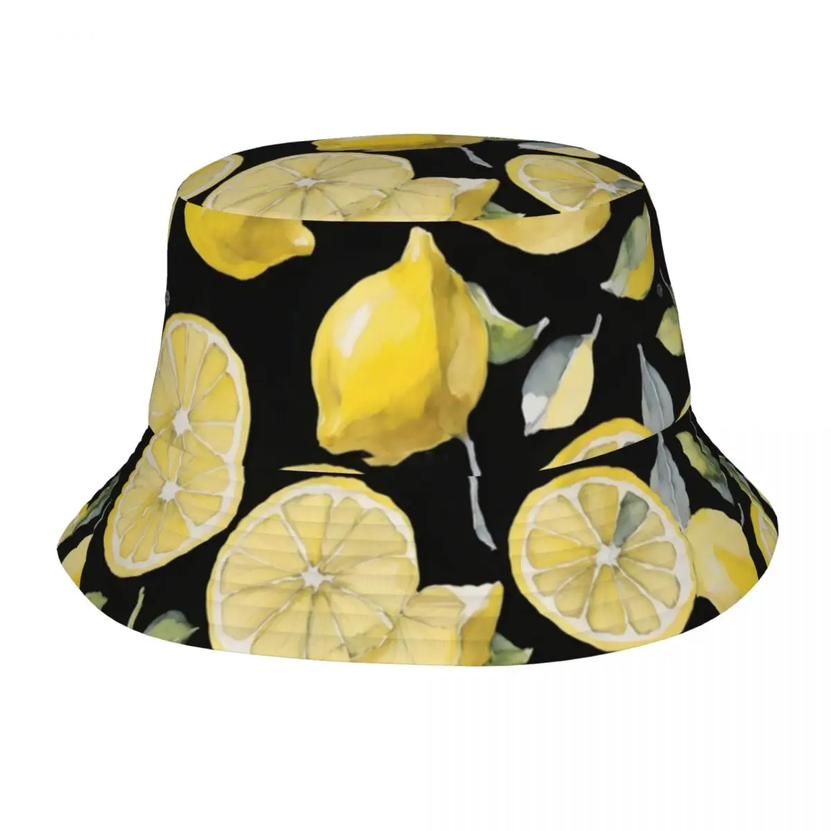 

Watercolor Lemon Slices Pattern Bucket Hat Summer Casual Fisherman Hats For Unisex Foldable Fishing Caps Graphic Sun Hats